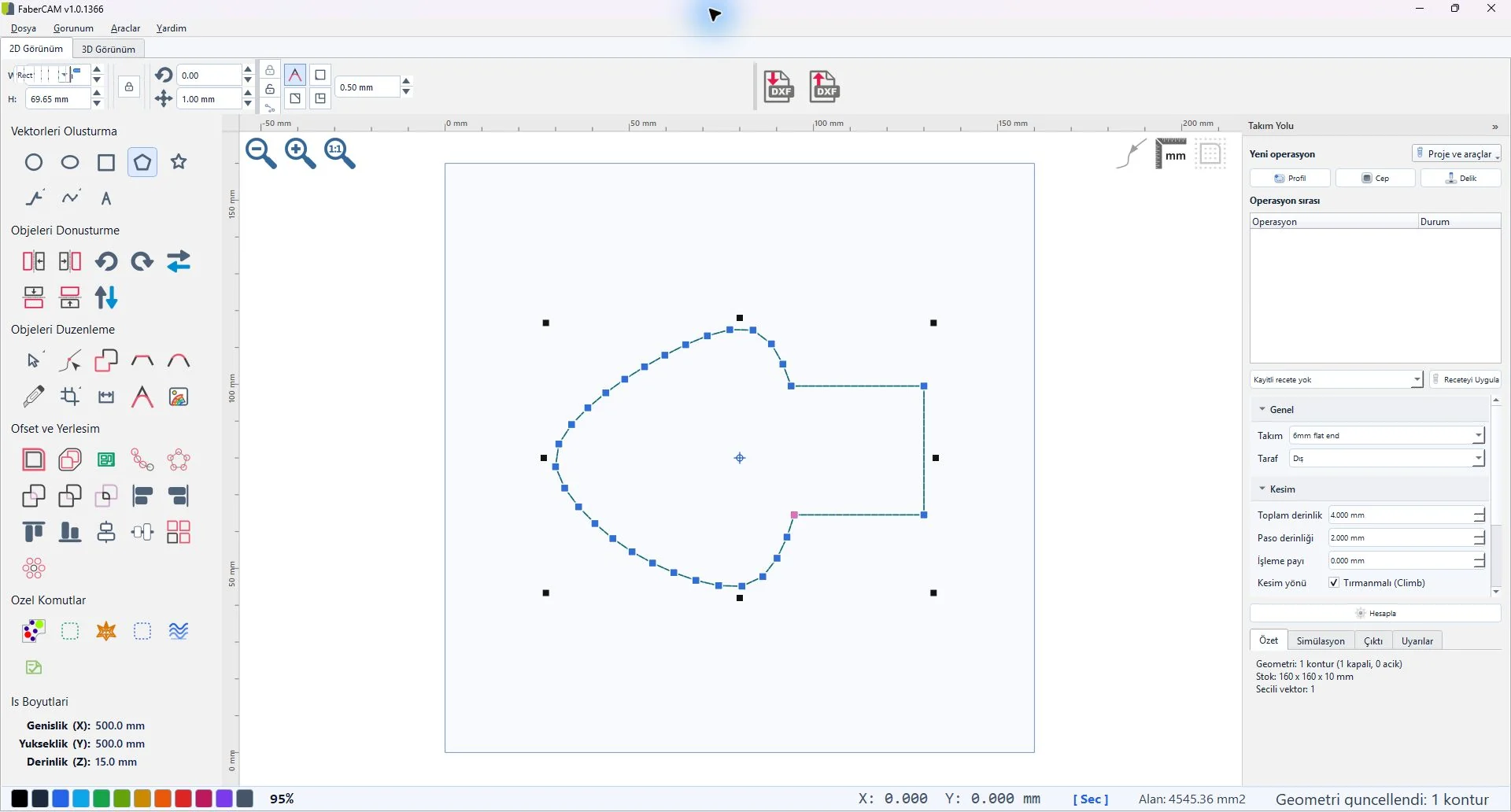 FaberCAM CAD node-editing workspace